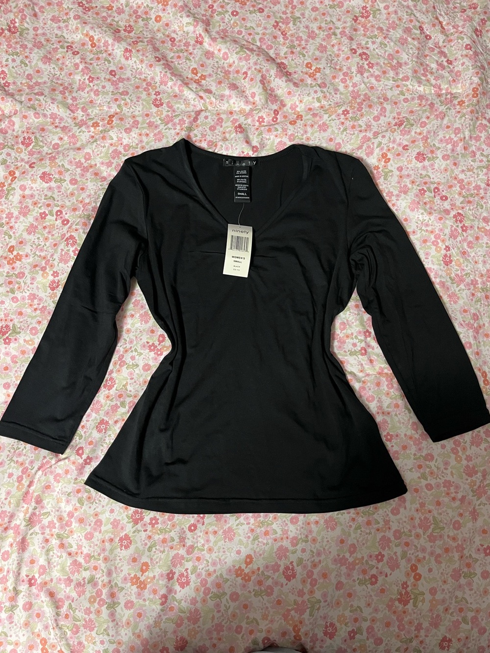 Ninety Black V-Neck Long Sleeve Women's Top